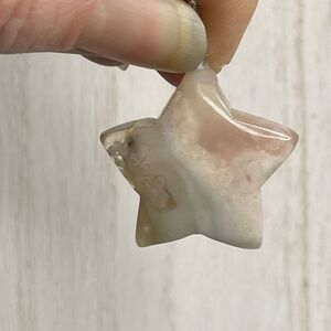 Flower agate pink yellow green star carving pendant stainless steel chain neckla